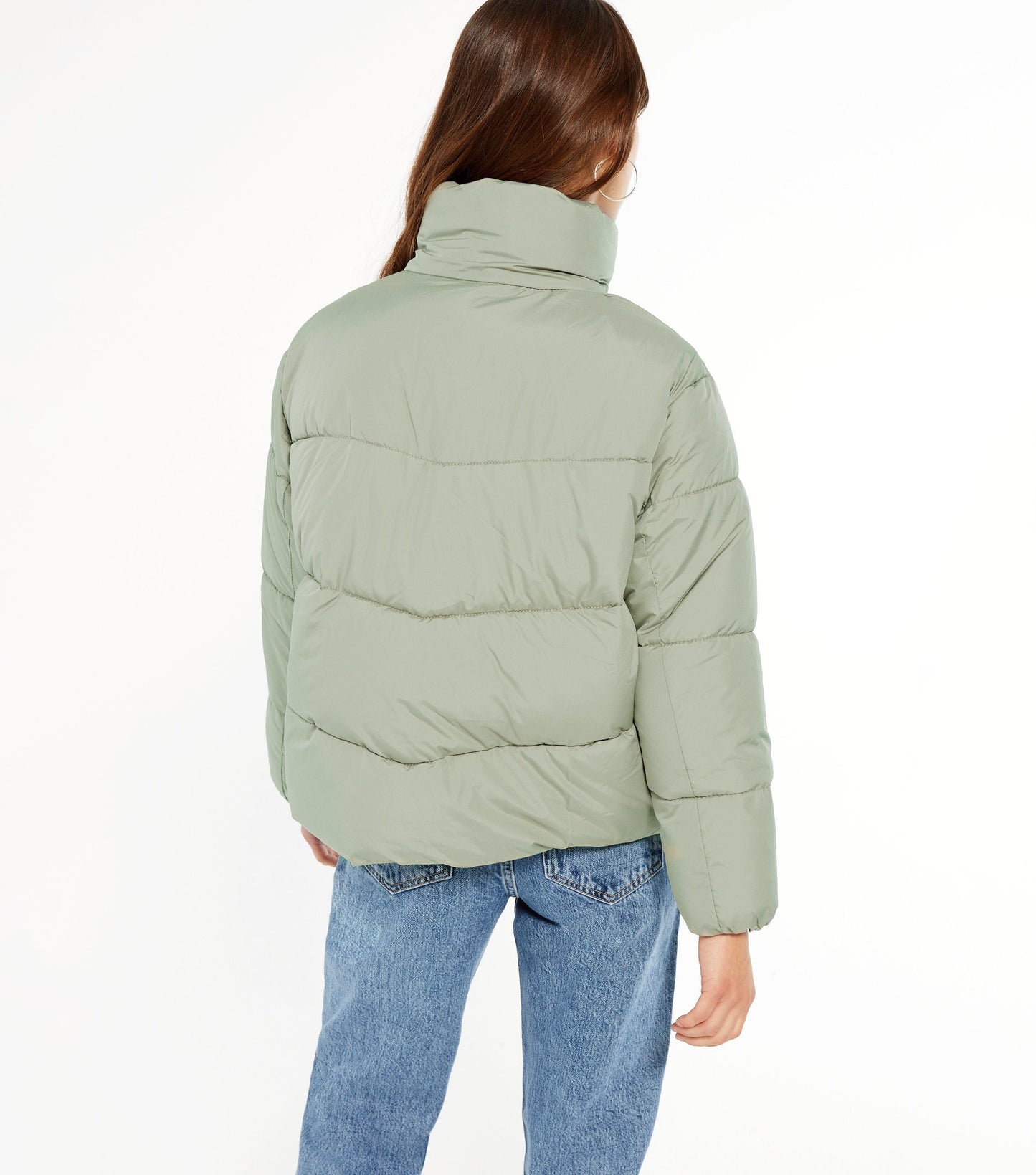 Petite Light Green Cropped Boxy Puffer Jacket